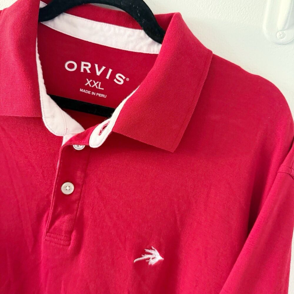 Orvis Polo Shirt Mens XXL Red Short Sleeve 100% Pima Cotton Fly Fishing Logo 2XL - Picture 3 of 12